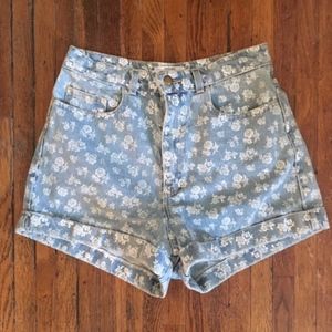 Floral Printed High Waisted Denim Shorts
